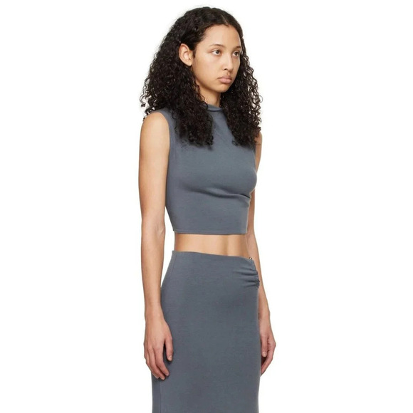 Jade Cropper Asymmetric Crop Top in Dye Grey XSmall New Womens Sleeveless Tank - Picture 13 of 14